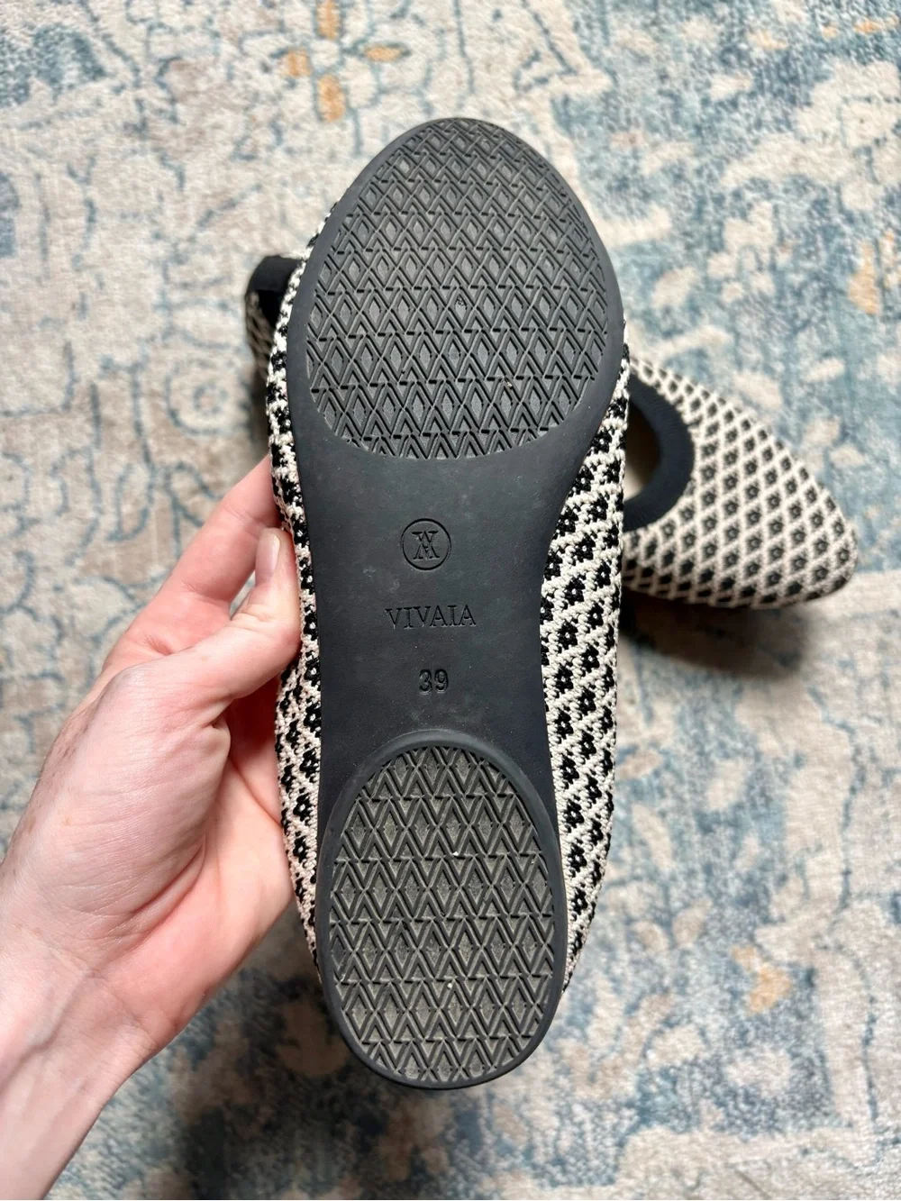 VIVAIA Ballet Flats Geometric Knit Black Cream White Tweed Fall Size 39 US 8